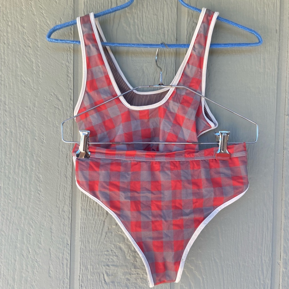 Acacia swimwear checkered gingham red & grey two 2 piece set- bikini swimsuit - Picture 3 of 14